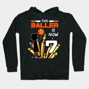 This Baller Is Now 7 Basketball 7Th Birthday Kids Hoodie